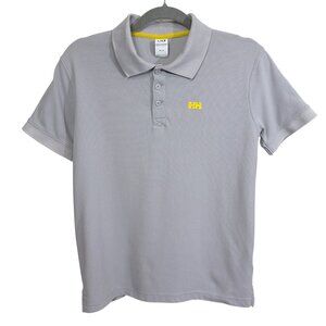 Helly Hansen Mens Polo Shirt Classic Fit Grey Yellow Logo Medium Lightweight